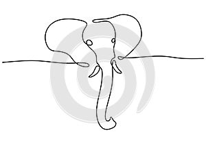 Continuous one line drawing of elephant head isolated on white background. Wildlife animal logo concept. Elephant face hand drawn