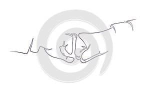 Continuous one line drawing of fist bump on white background