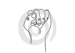 Continuous one line drawing of fist hand gesture. Arm sign and symbol of fight and freedom