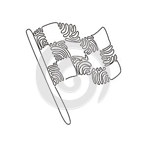 Continuous one line drawing flag icon, racing sign or symbol. Checkered racing flag. Black and white flag