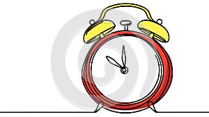 Continuous one line drawing hand drawn alarm clock isolated on white background. Vector old-fashioned illustration.