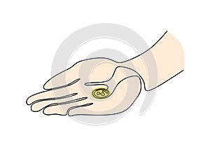 Continuous one line drawing of hand holding money of dollar coin. Vector illustration simplicity sketch hand drawn minimalism