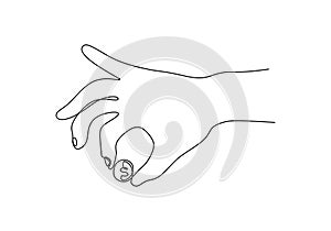 Continuous one line drawing of hand holding money of dollar coin. Vector illustration simplicity sketch hand drawn minimalism