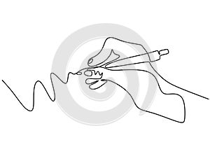 Continuous one line drawing of hand writing with ink pen or pencil. Vector minimalism design