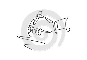 Continuous one line drawing of hand writing with ink pen or pencil. Vector minimalism design