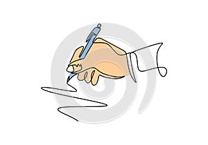 Continuous one line drawing of hand writing with ink pen or pencil. Vector minimalism design