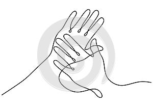 Continuous one line drawing hands woman and man holding together. The concept of romantic couple is loving each other hand drawn
