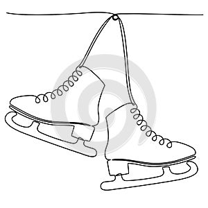 Continuous one line drawing of hanging pair of figure ice skates. Vector illustration