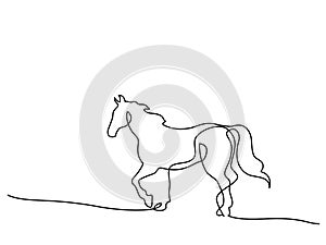 Continuous one line drawing. Horse logo