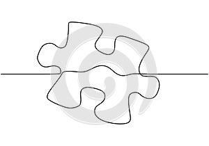 Continuous one line drawing of jigsaw puzzle piece. Vector illustration minimalism style