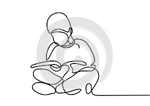 Continuous one line drawing of a kid read a book minimalism vector illustration