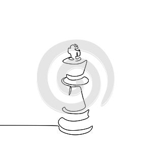 Continuous one line drawing of king chess minimalism sign of master concept