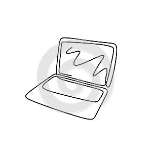 Continuous one line drawing of laptop computer gadget