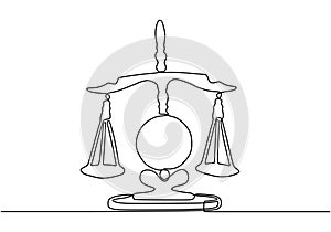 Continuous one line drawing of libra. Vector law business symbol of weight balance