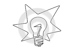 Continuous one line drawing light bulb symbol idea and creativity. Concept of idea emergence. Finding solution. Vector