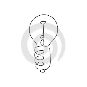 Continuous one line drawing light bulb symbol idea and creativity isolated on white background minimalism design