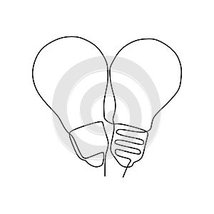 Continuous one line drawing light bulb symbol idea and creativity isolated on white background minimalism design eps 27