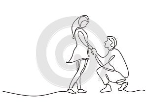 Continuous one line drawing of love marriage marriage symbol. Man giving proposal to woman