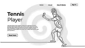 continuous one line drawing of a man playing tennis, single hand drawn athlete player sport game. Vector illustration of people