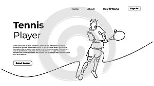 continuous one line drawing of a man playing tennis, single hand drawn athlete sport game. Vector illustration of people holding