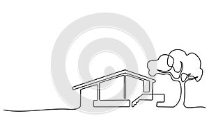 Continuous one line drawing Modern house logo