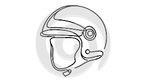 Continuous one line drawing motor racing helmet with closed glass visor.