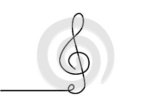 Continuous one line drawing of music note with g key symbol minimalism photo