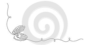 Continuous one line drawing of open oyster shell with pearl. Seashell symbol and banner of beauty spa and wellness salon