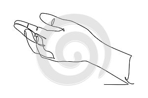 Continuous one line drawing of open palm. Sign or symbol of love, hope, caring, helping. Communication with hand gestures Single