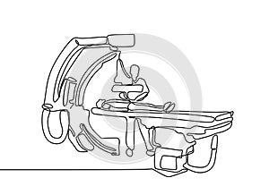 Continuous one line drawing of patent medical check up with xray isolated on white background with minimalism design