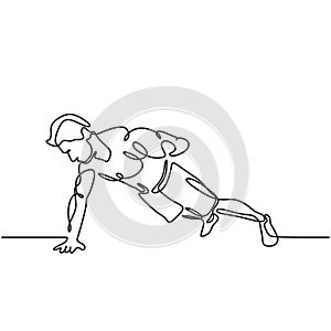 Continuous one line drawing of person doing push up. Man exercise for healthy body and big and strength muscular with one hand.