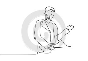 Continuous one line drawing of person presenting with a paper. Concept of explanation and deliver communication