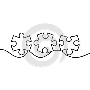 Continuous one line drawing of puzzle