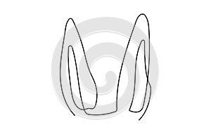 Continuous one line drawing of rabbit ears. Simple line art of funny Easter bunny ears. Isolated on white background
