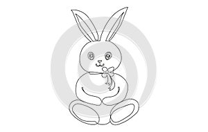 Continuous one line drawing of Rabbit. Simple line art of Easter Bunny. Isolated on a white background. Minimalist style