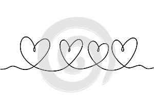 Continuous one line drawing ranks of heart symbol vector. Abstract sketch silhouette hand drawn love simplicity style