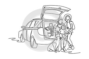 Continuous one line drawing road trip concept.
