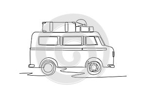 Continuous one line drawing road trip concept.