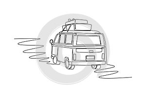 Continuous one line drawing road trip concept.