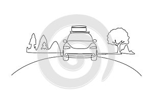 Continuous one line drawing road trip concept. Design vector graphic illustration.
