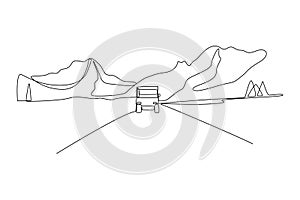 Continuous one line drawing road trip concept. Design vector graphic illustration.