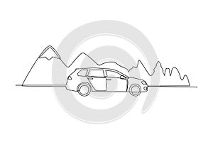 Continuous one line drawing road trip concept. Design vector graphic illustration.