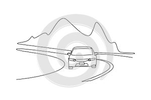 Continuous one line drawing road trip concept. Design vector graphic illustration.