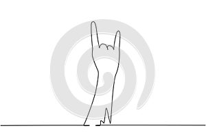 Continuous one line drawing rock on gesture symbol. Heavy metal hand gesture. Nonverbal signs or symbols. Hand variation shape