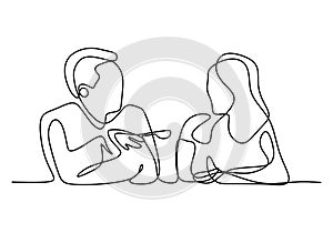 Continuous one line drawing of romantic couple dinner. Happy young men and women in love enjoying a candlelight dinner in a