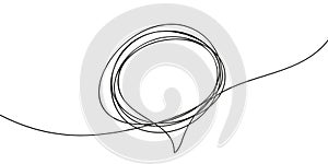 Continuous one line drawing of round speech bubble, Black and white vector minimalistic linear illustration
