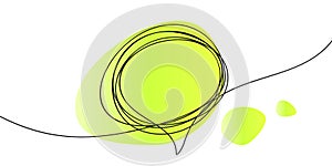 Continuous one line drawing of round speech bubble on bright green gradient abstract shape, Hand drawn vector minimalist
