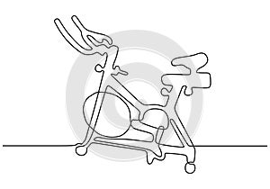 Continuous one line drawing of rowing bike trainers for fitness cardio machine. Sport theme object