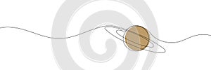 Continuous one line drawing Saturn Planet. Vector illustration.