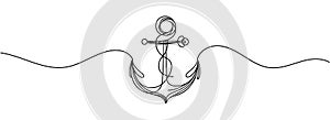 Continuous one line drawing of a sea anchor. Vector illustration